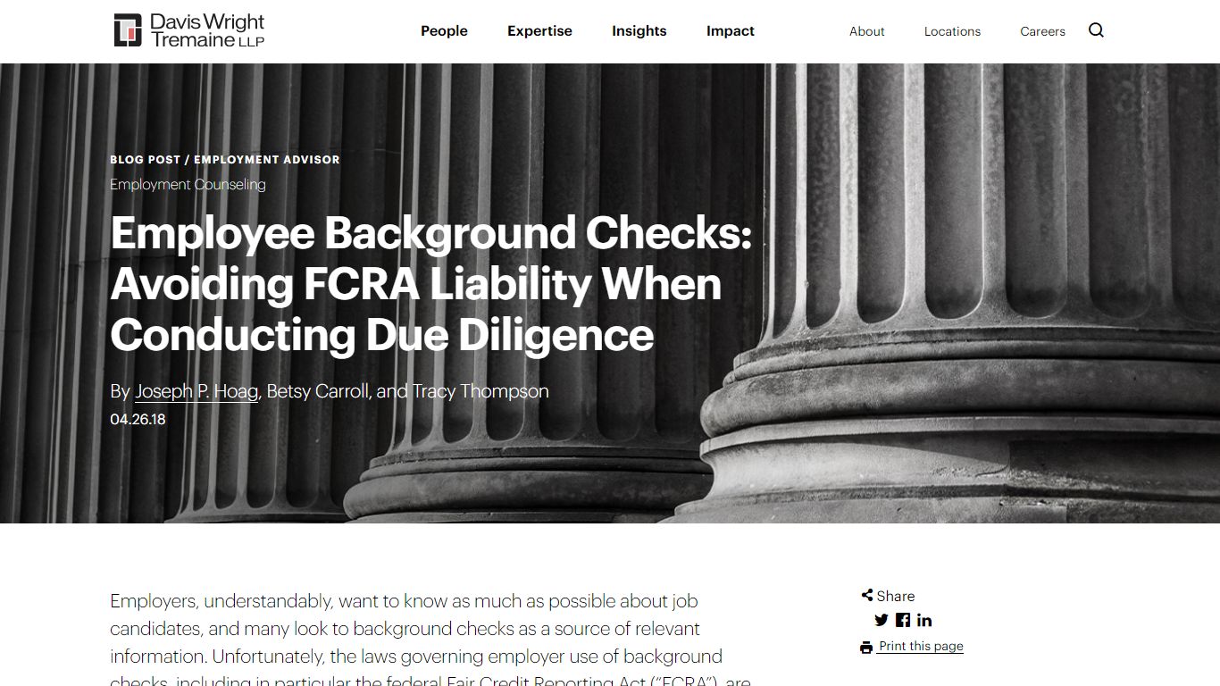 Employee Background Checks: Avoiding FCRA ... - Davis Wright Tremaine